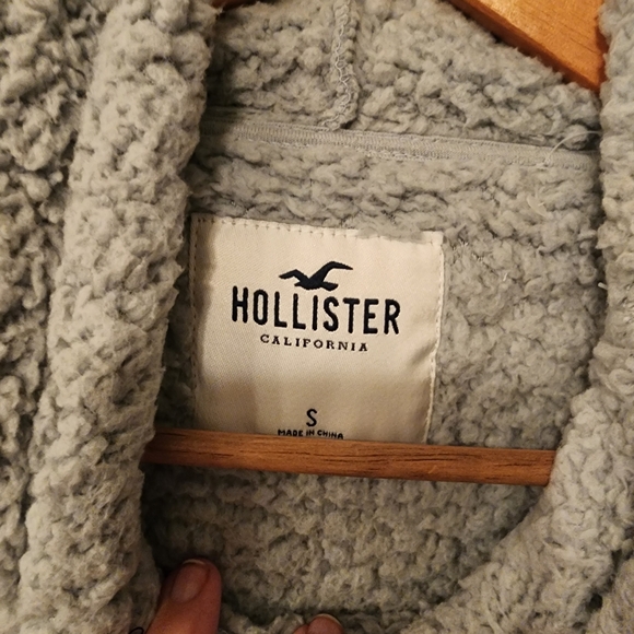 Hollister Sherpa Hoodie Pullover  Blue Women's Sz S Pockets Soft Fuzzy Warm! - Picture 3 of 4